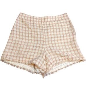 Ann Taylor Size 8 Tweed Shorts Pink White Square Zipper Side Pockets Pastel